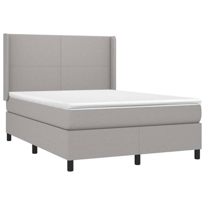 Cama box spring c/ colchão e LED 140x190 cm tecido cinza-claro