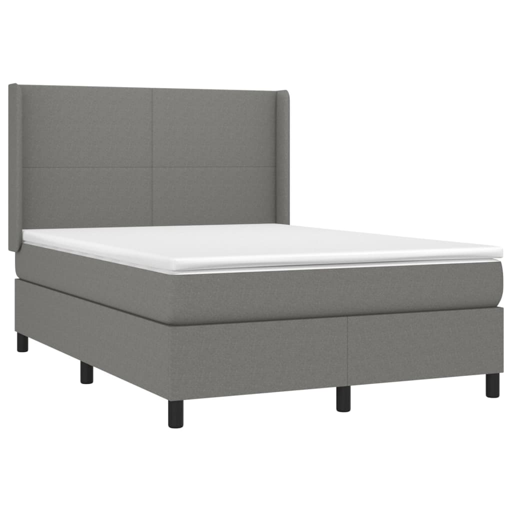 Cama box spring c/ colchão e LED 140x190 cm tecido cinza-escuro