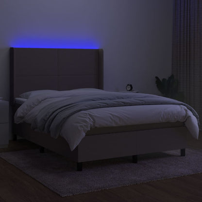 Cama box spring colchão/LED 140x190cm tecido cinza-acastanhado