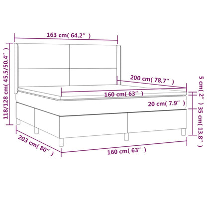 Cama box spring c/ colchão e LED 160x200 cm tecido cinza-escuro