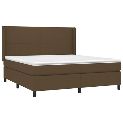 Cama box spring c/ colchão/LED 160x200cm tecido castanho-escuro