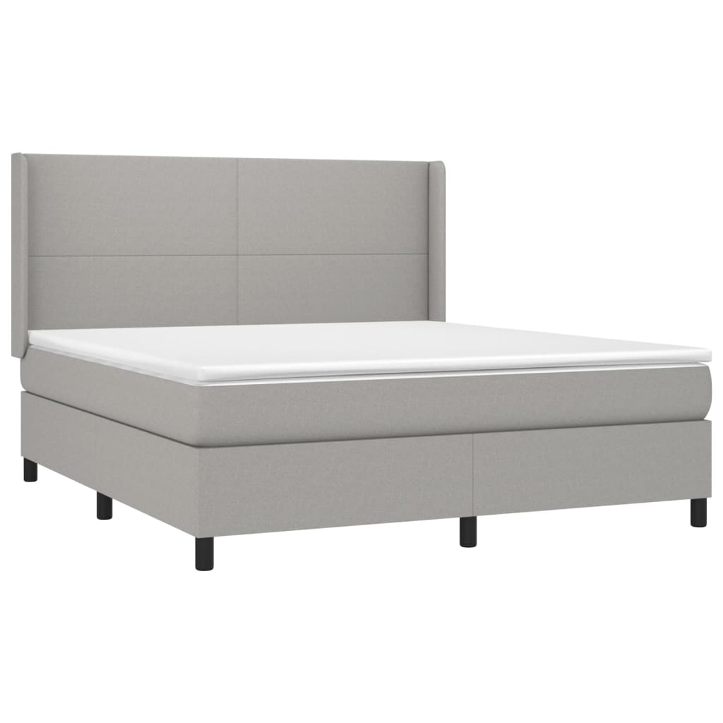 Cama box spring c/ colchão e LED 180x200 cm tecido cinza-claro