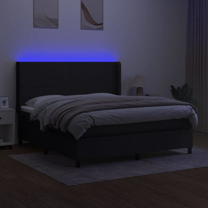 Cama box spring c/ colchão e LED 180x200 cm tecido preto