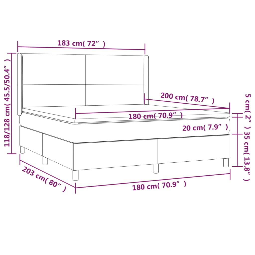 Cama box spring c/ colchão e LED 180x200 cm tecido azul