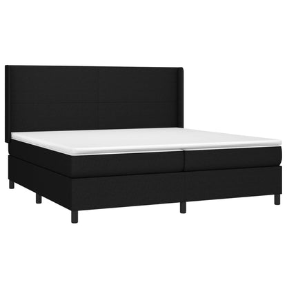 Cama box spring c/ colchão e LED 200x200 cm tecido preto