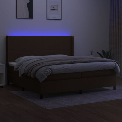 Cama box spring c/ colchão/LED 200x200cm tecido castanho-escuro