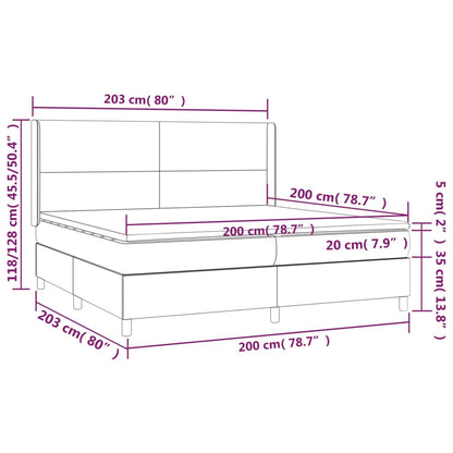 Cama box spring c/ colchão/LED 200x200cm tecido castanho-escuro