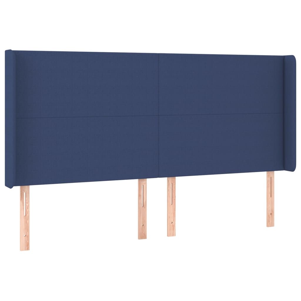 Cama box spring c/ colchão e LED 200x200 cm tecido azul