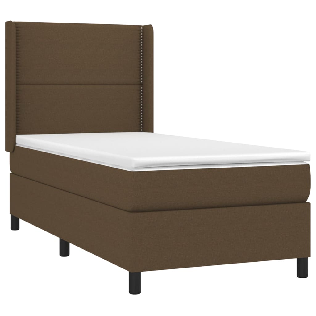 Cama box spring c/ colchão/LED 90x190 cm tecido castanho-escuro