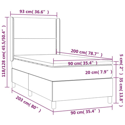 Cama box spring c/ colchão e LED 90x200 cm tecido cinza-claro