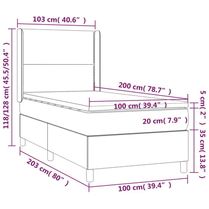 Cama box spring c/ colchão e LED 100x200 cm tecido preto