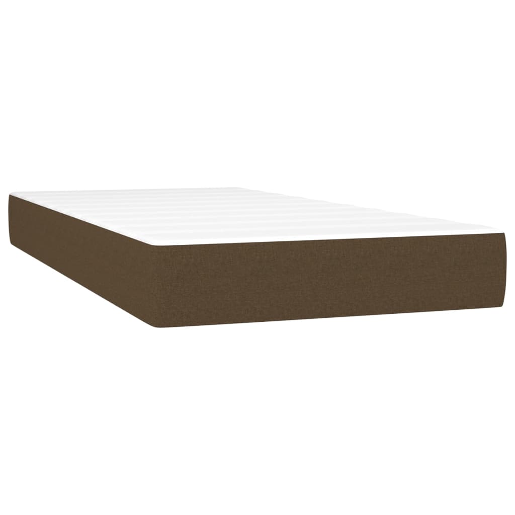 Cama box spring c/ colchão/LED 100x200cm tecido castanho-escuro