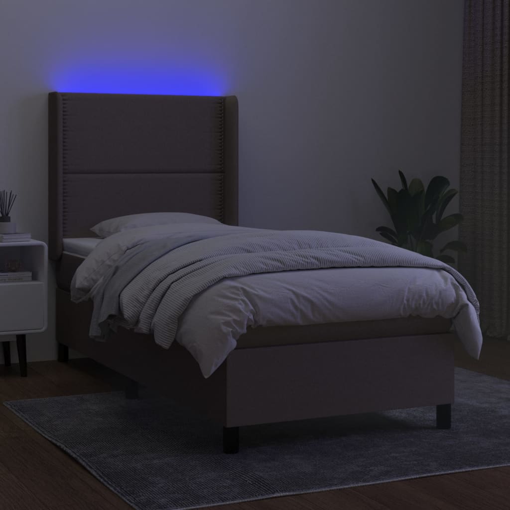 Cama box spring colchão/LED 100x200cm tecido cinza-acastanhado