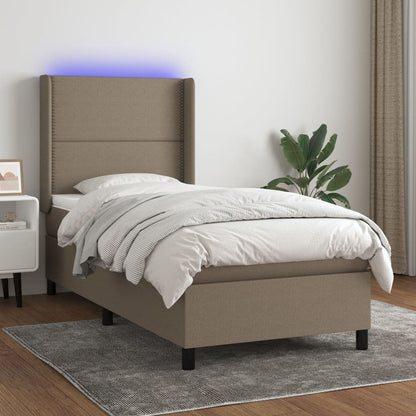 Cama box spring colchão/LED 100x200cm tecido cinza-acastanhado