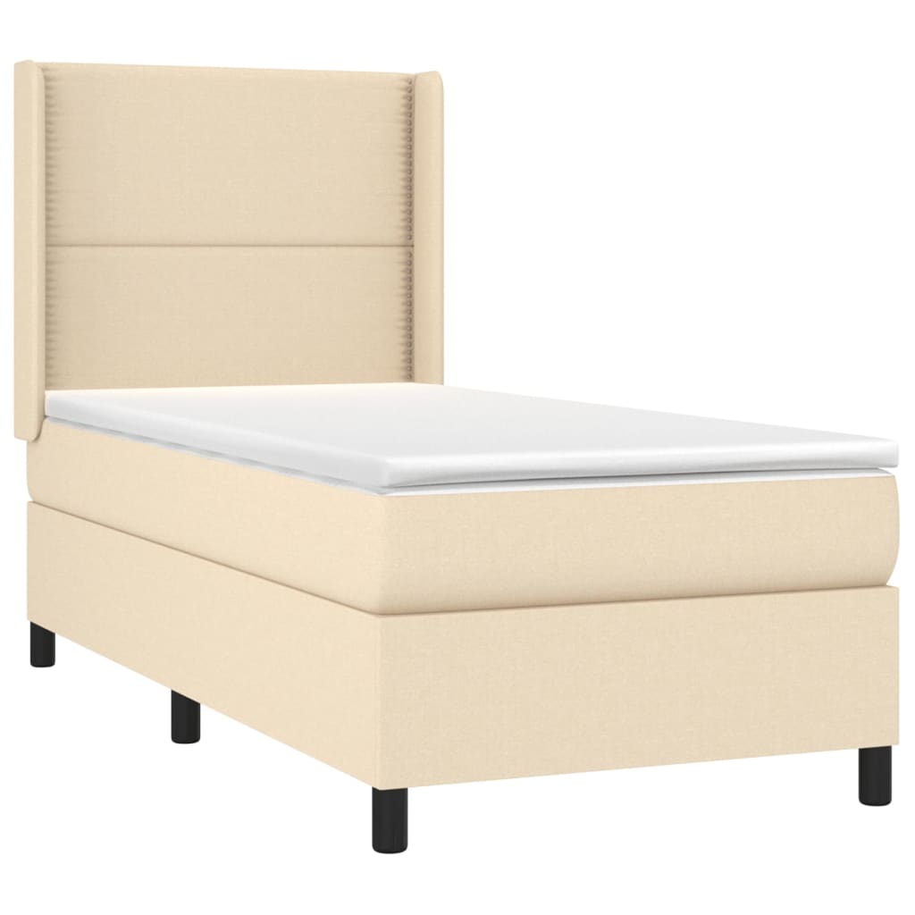 Cama box spring c/ colchão e LED 100x200 cm tecido cor creme