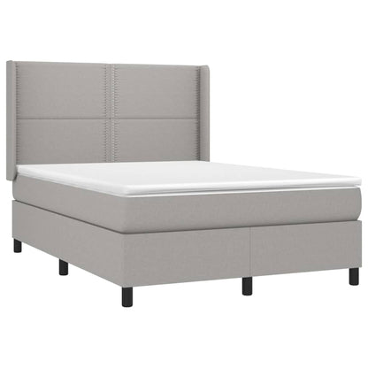 Cama box spring c/ colchão e LED 140x190 cm tecido cinza-claro