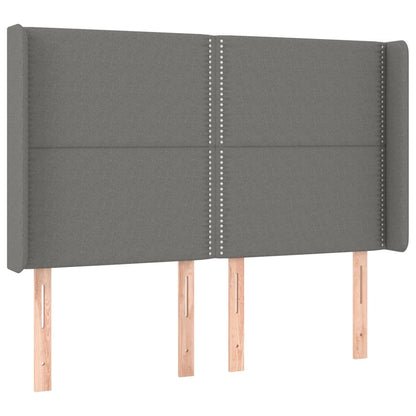 Cama box spring c/ colchão e LED 140x190 cm tecido cinza-escuro