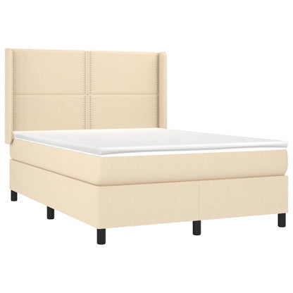 Cama box spring c/ colchão e LED 140x190 cm tecido cor creme