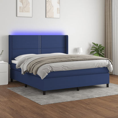 Cama box spring c/ colchão e LED 160x200 cm tecido azul