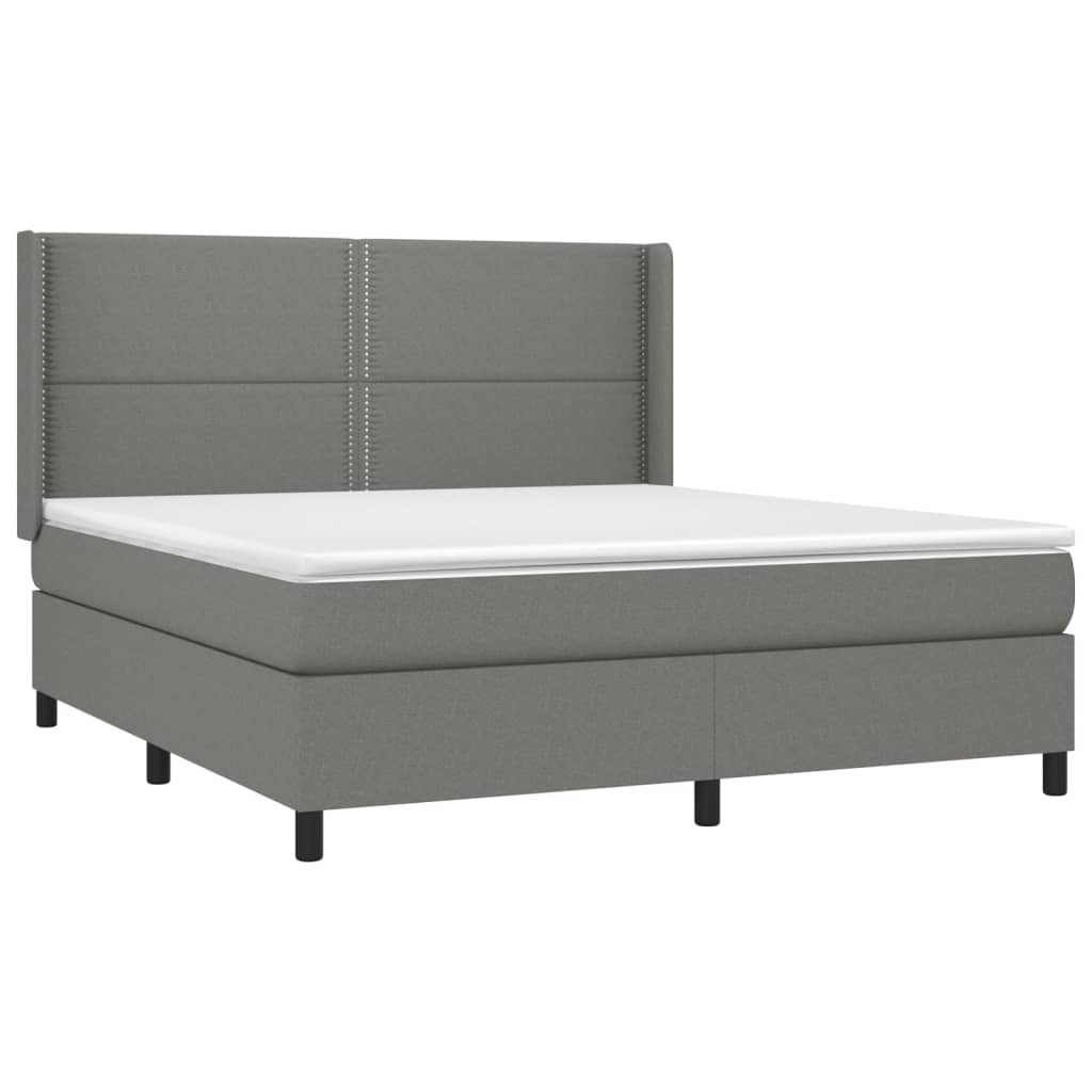 Cama box spring c/ colchão e LED 180x200 cm tecido cinza-escuro