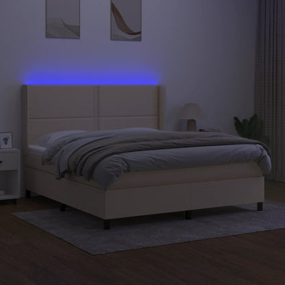 Cama box spring c/ colchão e LED 180x200 cm tecido cor creme