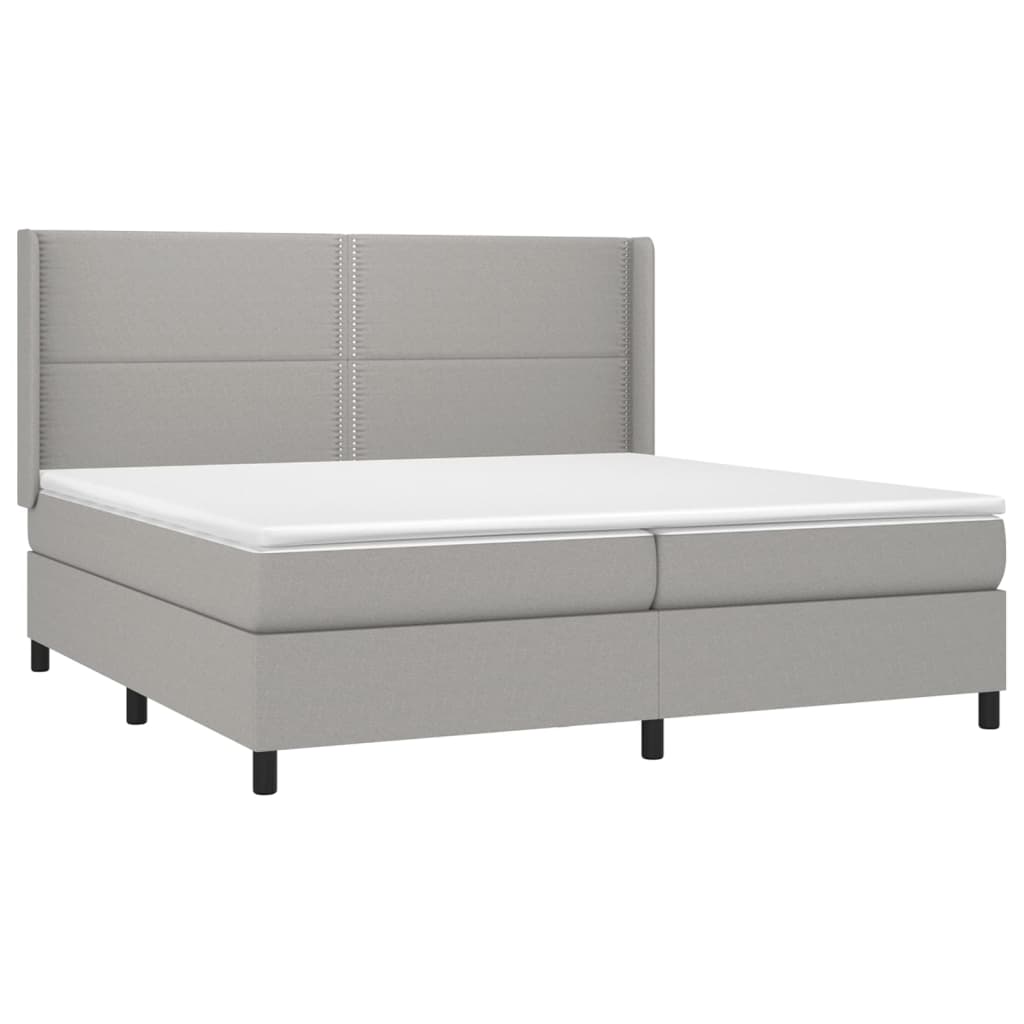 Cama box spring c/ colchão e LED 200x200 cm tecido cinza-claro