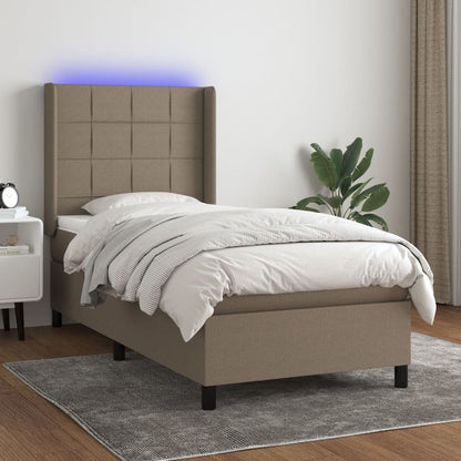 Cama box spring + colchão/LED 90x190cm tecido cinza-acastanhado