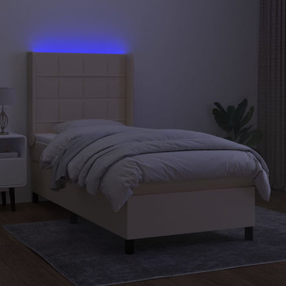 Cama box spring c/ colchão e LED 90x200 cm tecido cor creme