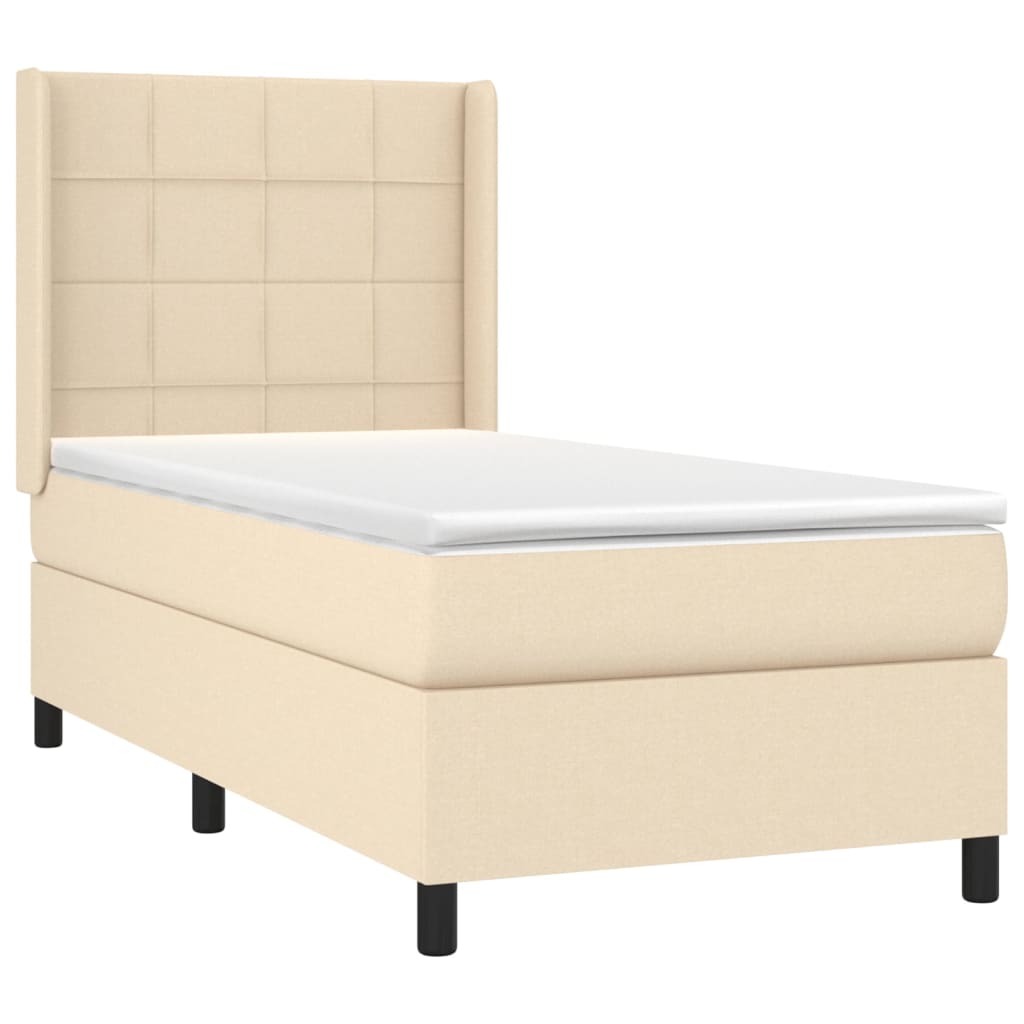 Cama box spring c/ colchão e LED 90x200 cm tecido cor creme