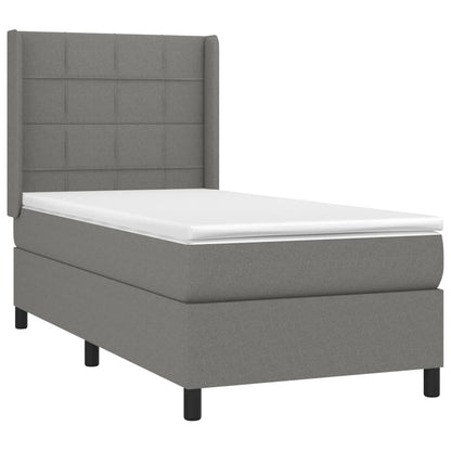 Cama box spring c/ colchão e LED 100x200 cm tecido cinza-escuro