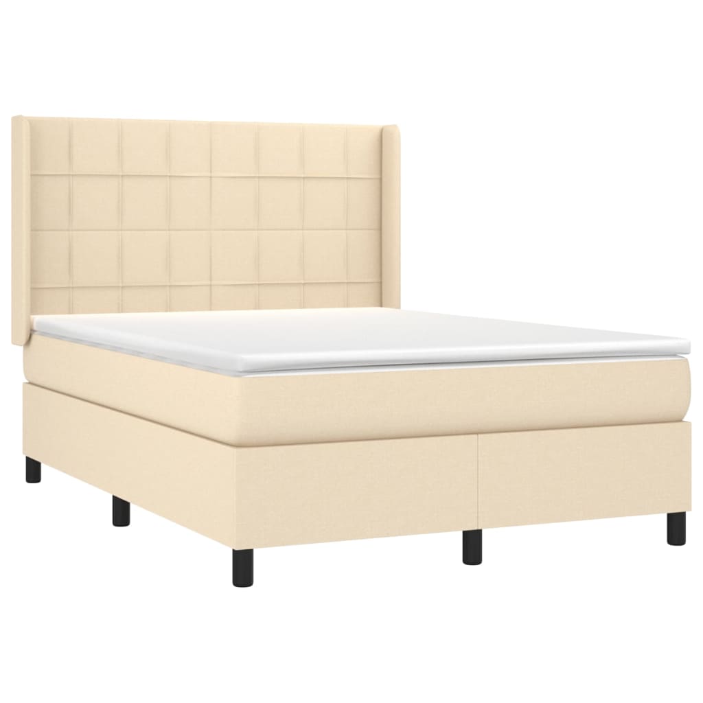 Cama box spring c/ colchão e LED 140x190 cm tecido cor creme