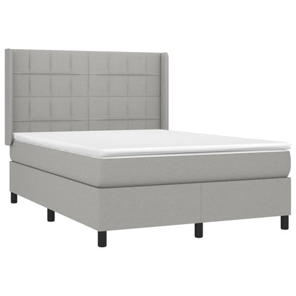 Cama box spring c/ colchão e LED 140x200 cm tecido cinza-claro