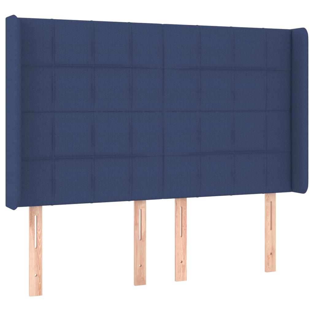 Cama box spring c/ colchão e LED 140x200 cm tecido azul