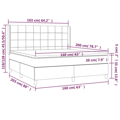 Cama box spring c/ colchão e LED 160x200 cm tecido cinza-escuro