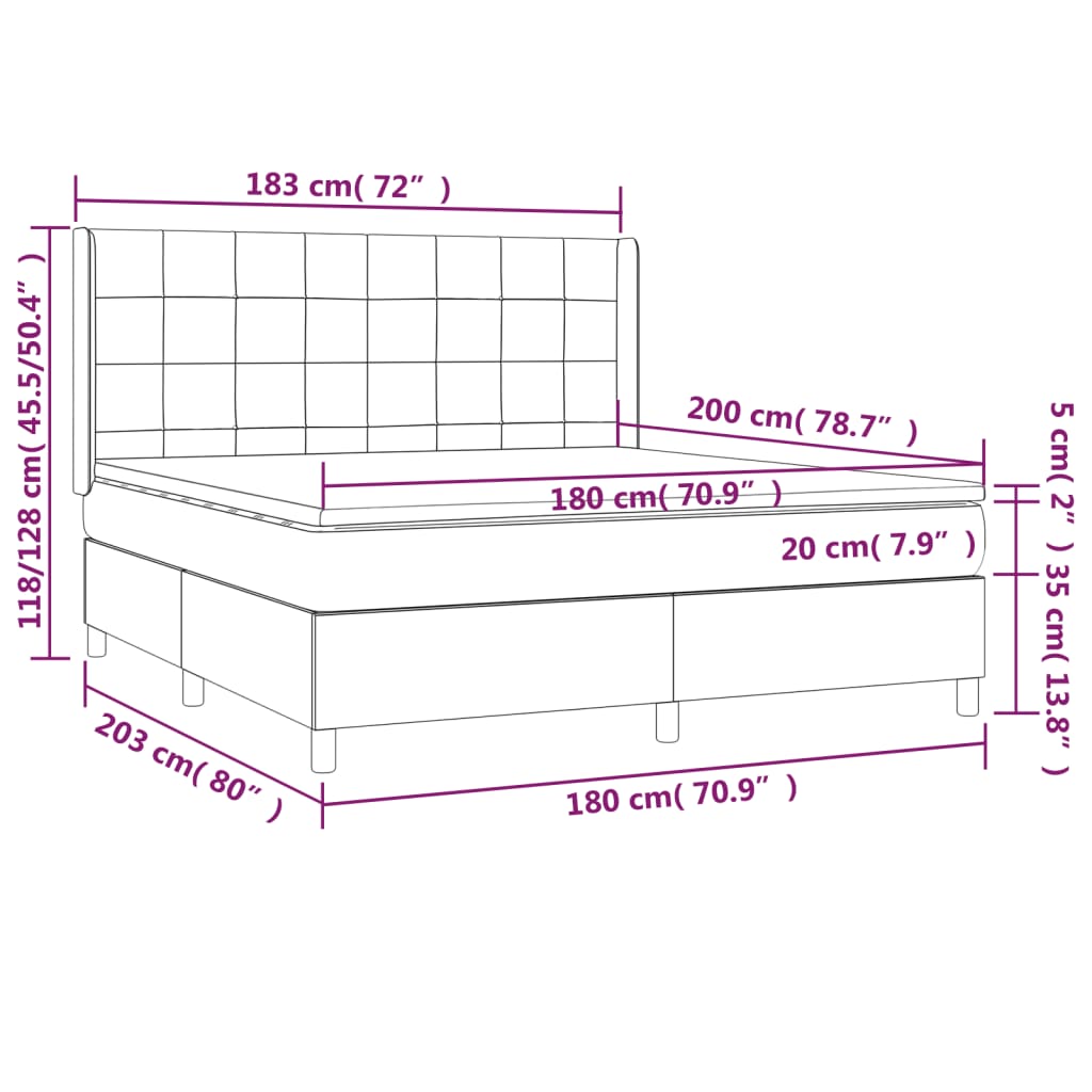 Cama box spring c/ colchão/LED 180x200cm tecido castanho-escuro