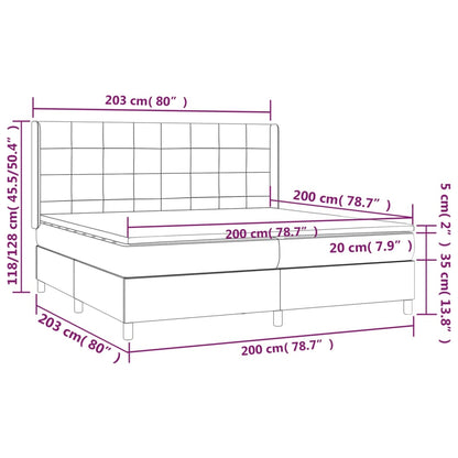 Cama box spring c/ colchão e LED 200x200 cm tecido cinza-claro