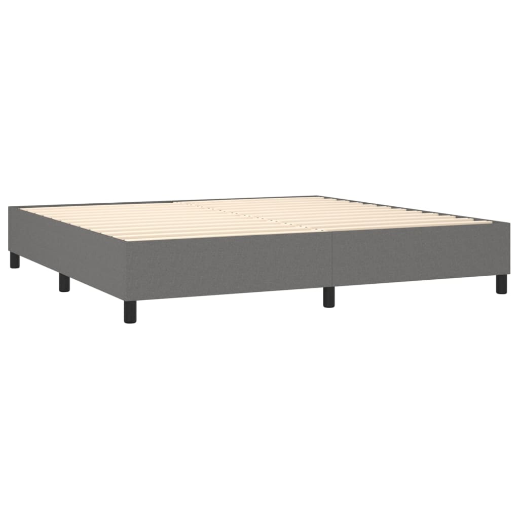 Cama box spring c/ colchão e LED 200x200 cm tecido cinza-escuro