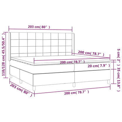 Cama box spring c/ colchão e LED 200x200 cm tecido preto