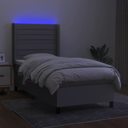 Cama box spring c/ colchão e LED 80x200 cm tecido cinza-claro