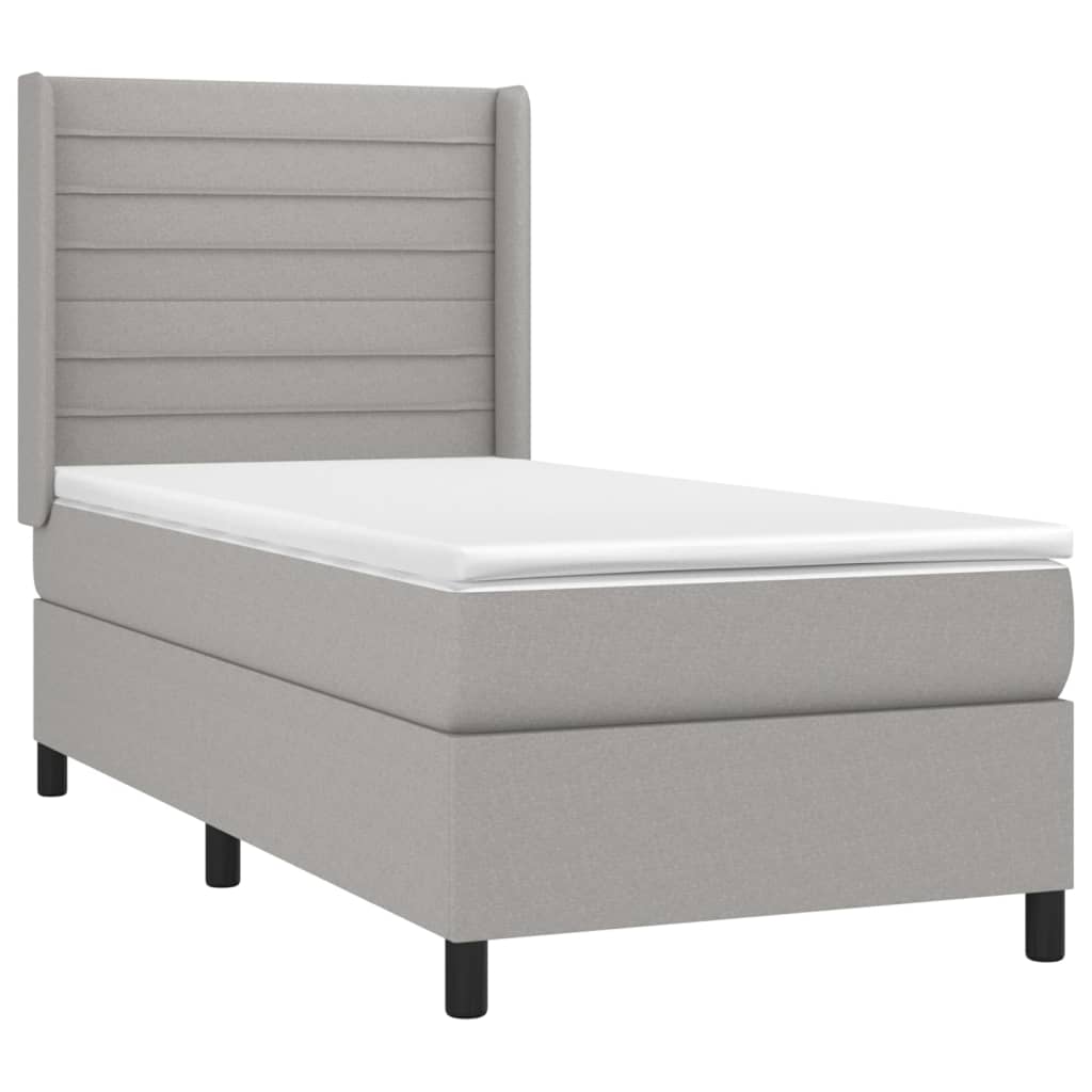 Cama box spring c/ colchão e LED 80x200 cm tecido cinza-claro