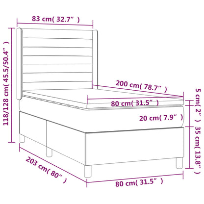 Cama box spring c/ colchão e LED 80x200 cm tecido preto