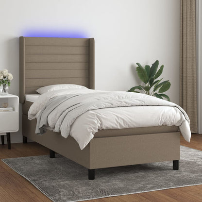 Cama box spring + colchão/LED 90x190cm tecido cinza-acastanhado