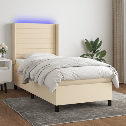 Cama box spring c/ colchão e LED 100x200 cm tecido cor creme