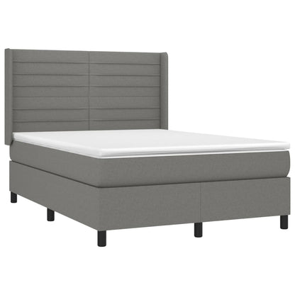 Cama box spring c/ colchão e LED 140x190 cm tecido cinza-escuro