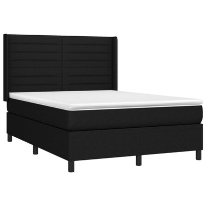 Cama box spring c/ colchão e LED 140x190 cm tecido preto