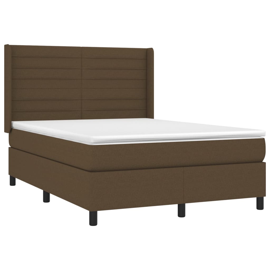 Cama box spring c/ colchão/LED 140x190cm tecido castanho-escuro