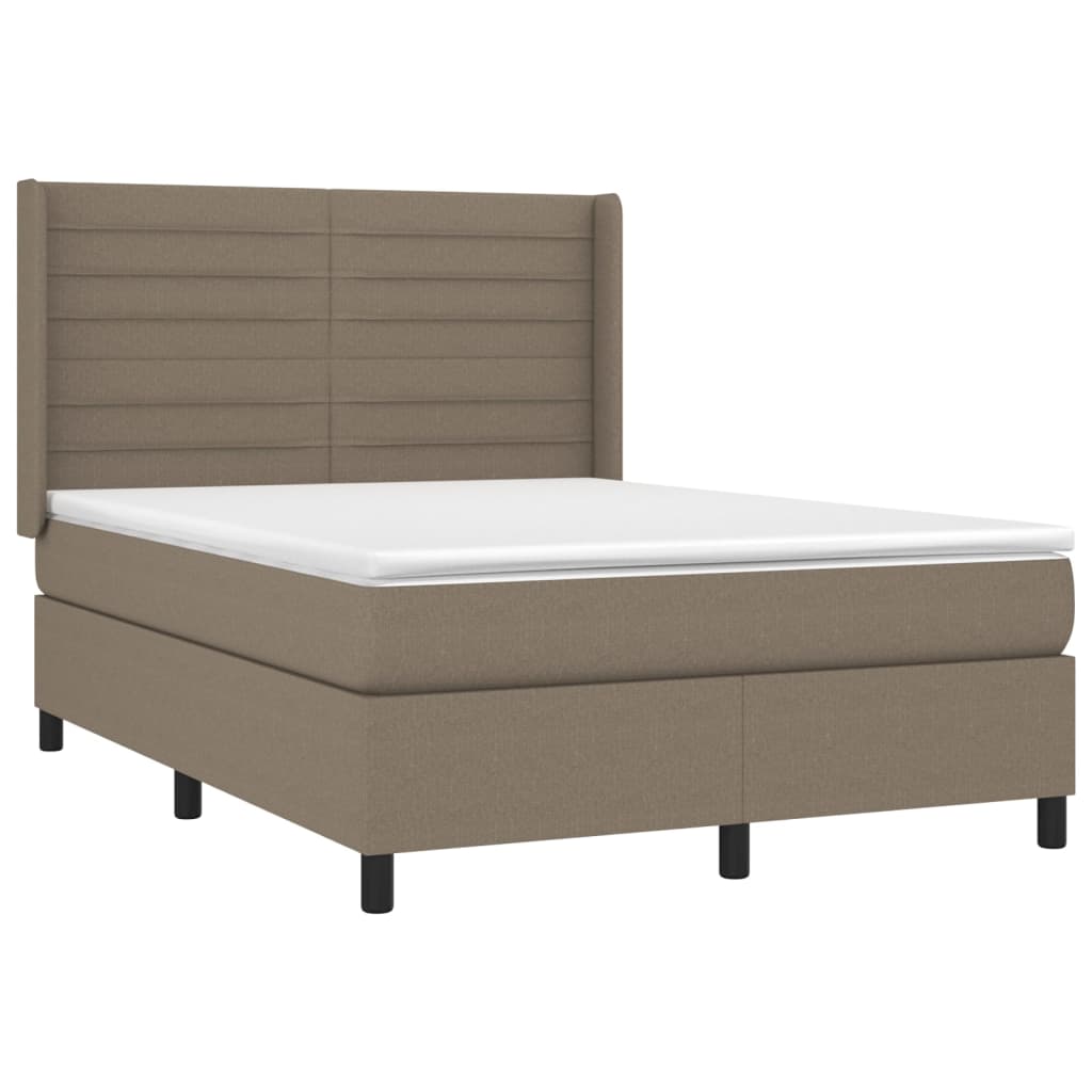 Cama box spring colchão/LED 140x190cm tecido cinza-acastanhado