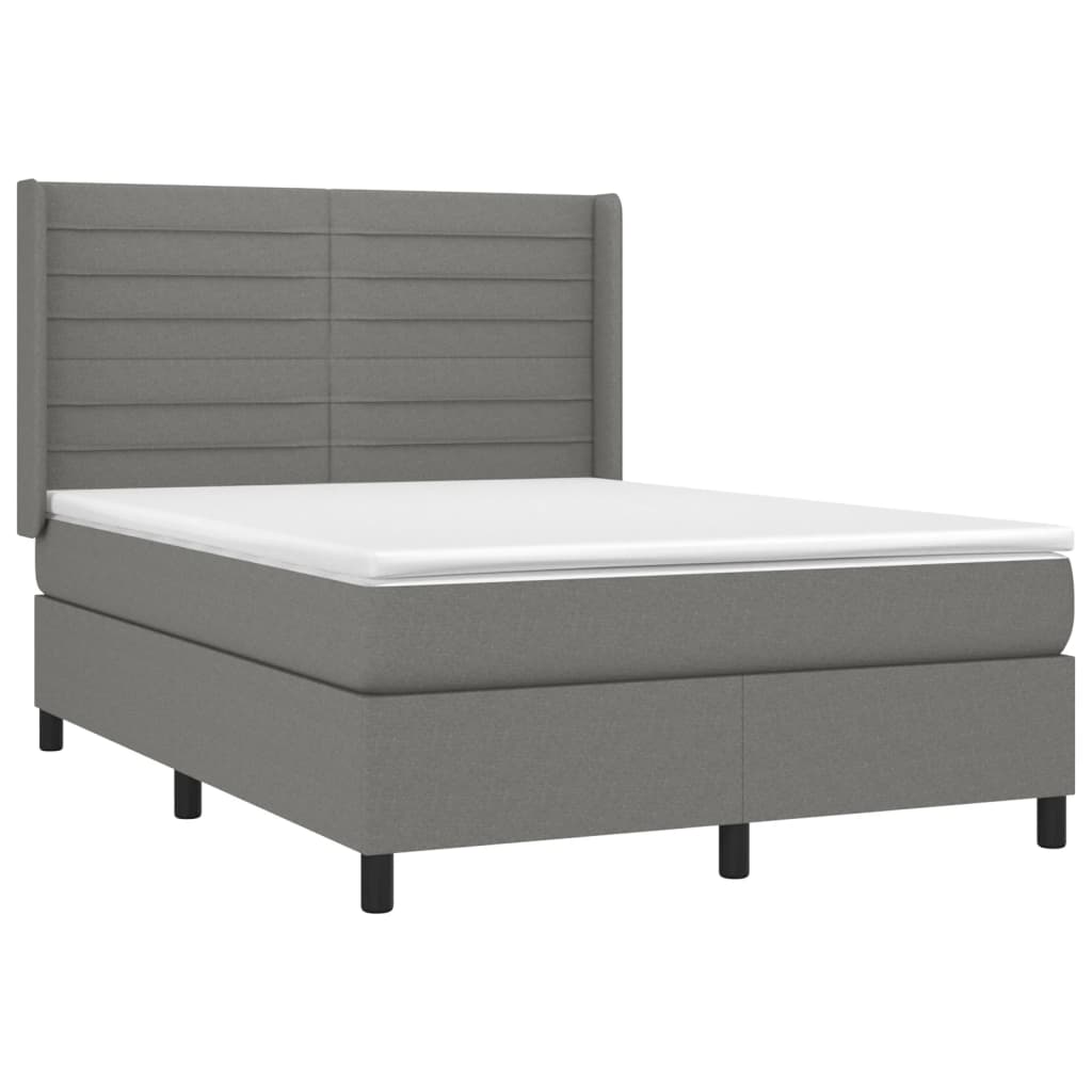 Cama box spring c/ colchão e LED 140x200 cm tecido cinza-escuro