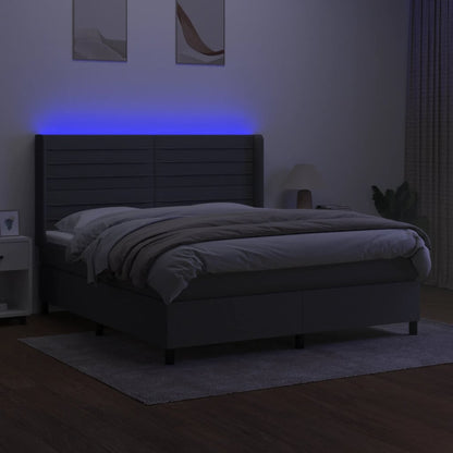 Cama box spring c/ colchão e LED 160x200 cm tecido cinza-escuro