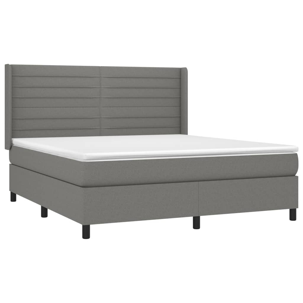 Cama box spring c/ colchão e LED 160x200 cm tecido cinza-escuro